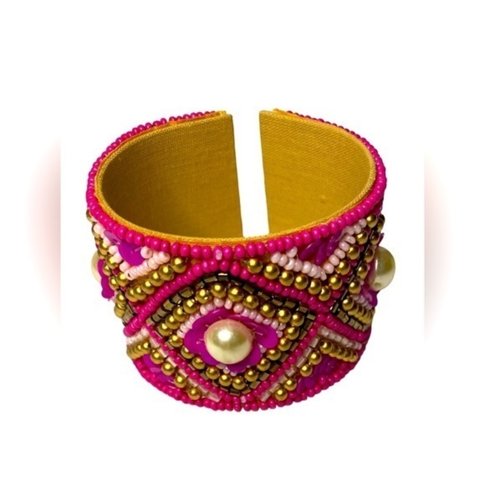Beaded glass seed Fuchsia Cuff Bracelet